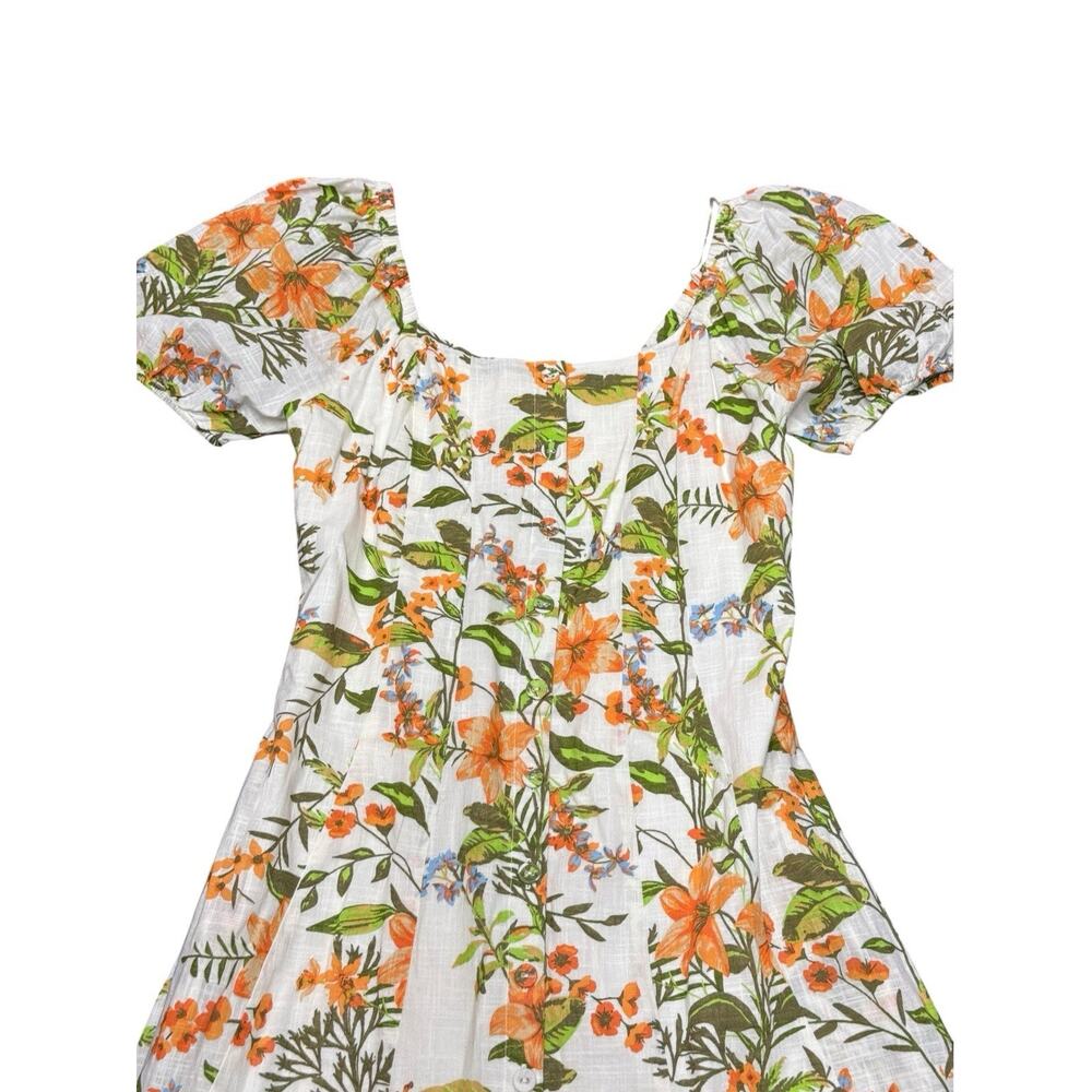 NWT LÉA Anthropologie Floral 100% Cotton Puff Sleeve Midi Dress Medium M - Picture 6 of 10